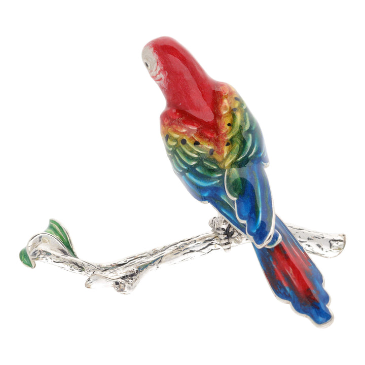 Saturno Silver Enamel Red Parrot ST380-RED - Michael Jones Jeweller