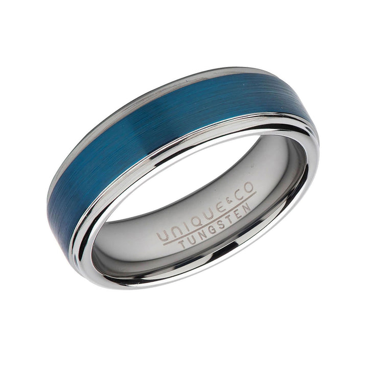 Unique & Co Blue Tungsten Carbide Satin Finish Ring 7mm