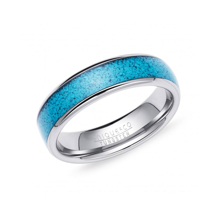 Unique & Co Tungsten and Turquoise Inlay Ring