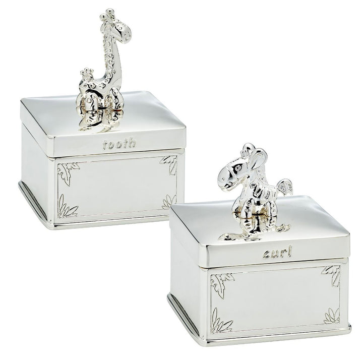 Silver Giraffe and Zebra Tooth and Curl Boxes