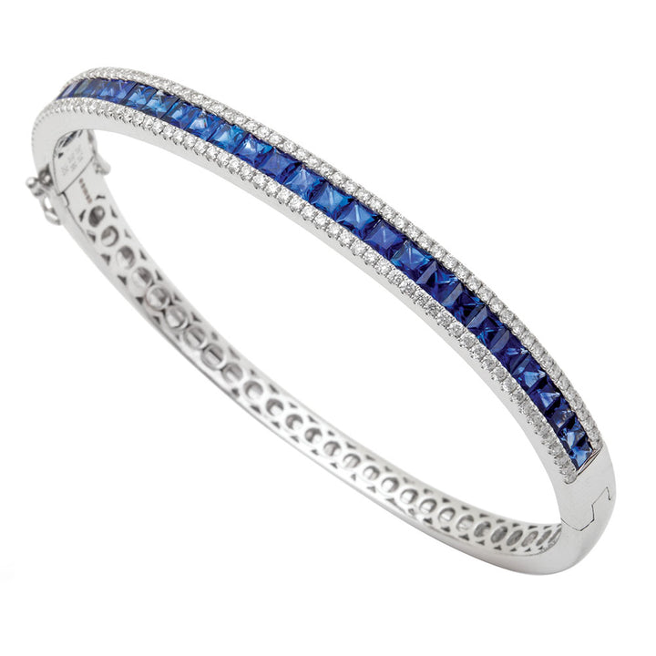 Blue Sapphire and Diamond 18ct White Gold Bangle - Michael Jones Jeweller