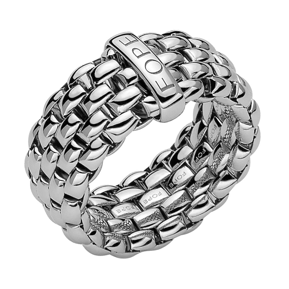 FOPE Flex'it Essentials 18ct White Gold Wide Ring Medium - Michael Jones Jeweller