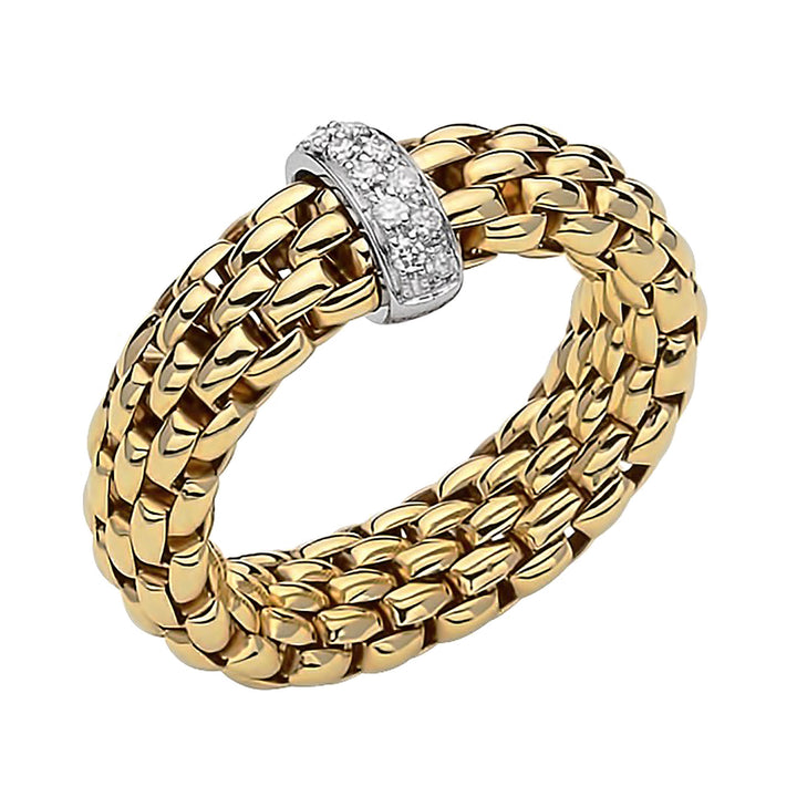 FOPE Flex'it Vendôme 18ct Yellow and White Gold 0.10ct Diamond Set Ring Medium