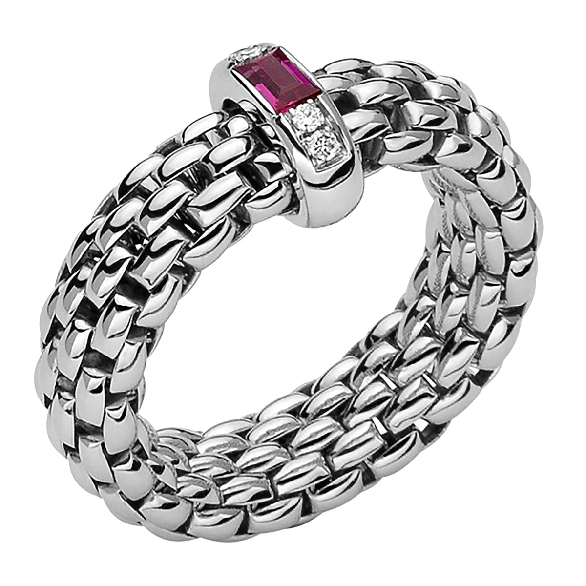 FOPE Flex'it Vendome 18ct White Gold Ruby and Diamond Ring Medium - Michael Jones Jeweller