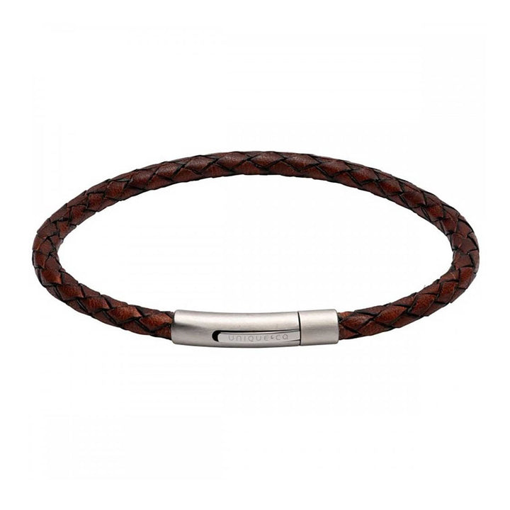 Unique & Co Antique Brown Leather Bracelet with Steel Clasp 21cm - Michael Jones Jeweller