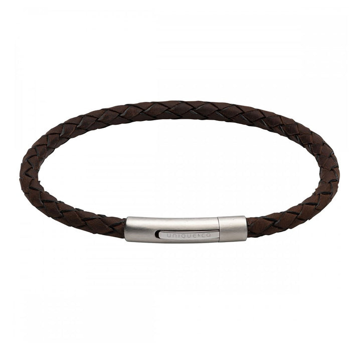 Unique & Co Dark Brown Leather Bracelet with Stainless Steel Clasp 19cm - Michael Jones Jeweller