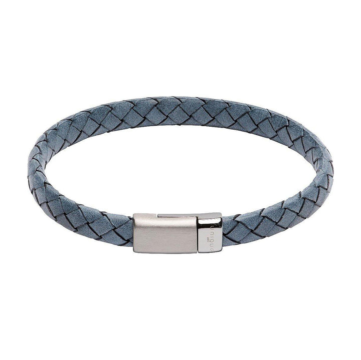 Unique & Co Blue Leather Bracelet with Stainless Steel Clasp 19cm - Michael Jones Jeweller