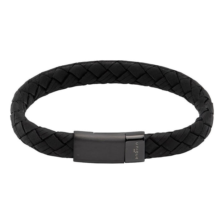 Unique & Co Black Leather IP Bracelet With Steel Magnetic Clasp 21cm - Michael Jones Jeweller