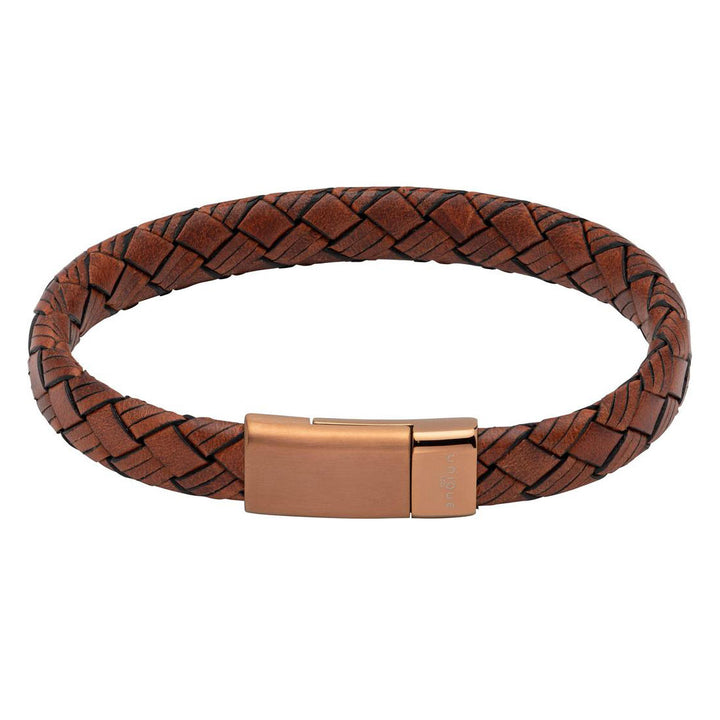 Unique & Co Lido Cognac Leather Magnetic IP Clasp Bracelet 21cm - Michael Jones Jeweller