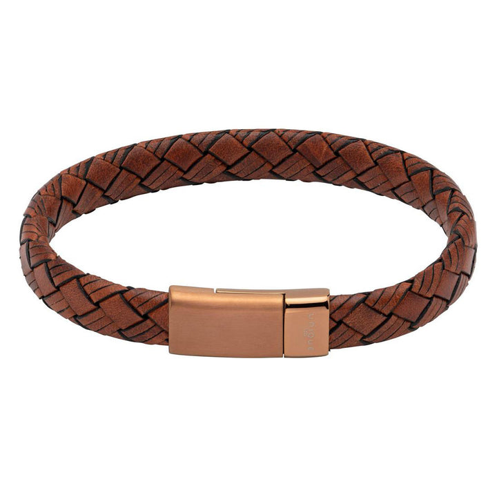 Unique & Co Lido Cognac Leather Magnetic IP Clasp Bracelet 21cm
