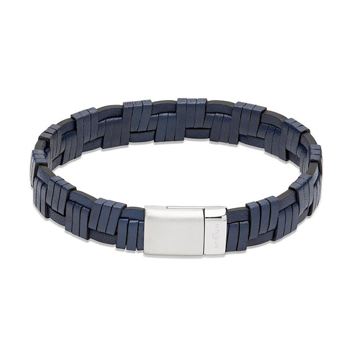 Unique and Co Double Row Navy Leather Bracelet with Steel Clasp 21cm - Michael Jones Jeweller
