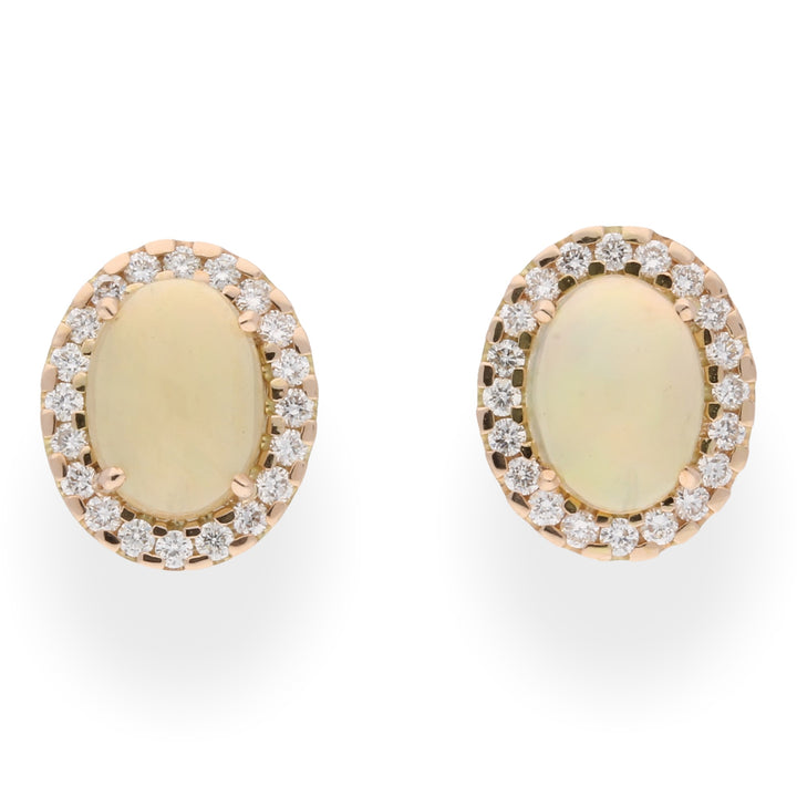 Opal and Diamond 14ct Rose Gold Cluster Stud Earrings - Michael Jones Jeweller
