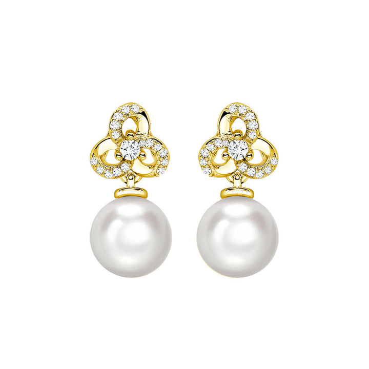 Freshwater Pearl and Diamond 9ct Yellow Gold Flower Drop Earrings - Michael Jones Jeweller