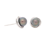 Black Cultured Pearl 9ct White Gold Knot Stud Earrings - Michael Jones Jeweller