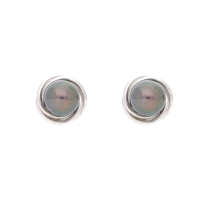 Black Cultured Pearl 9ct White Gold Knot Stud Earrings - Michael Jones Jeweller