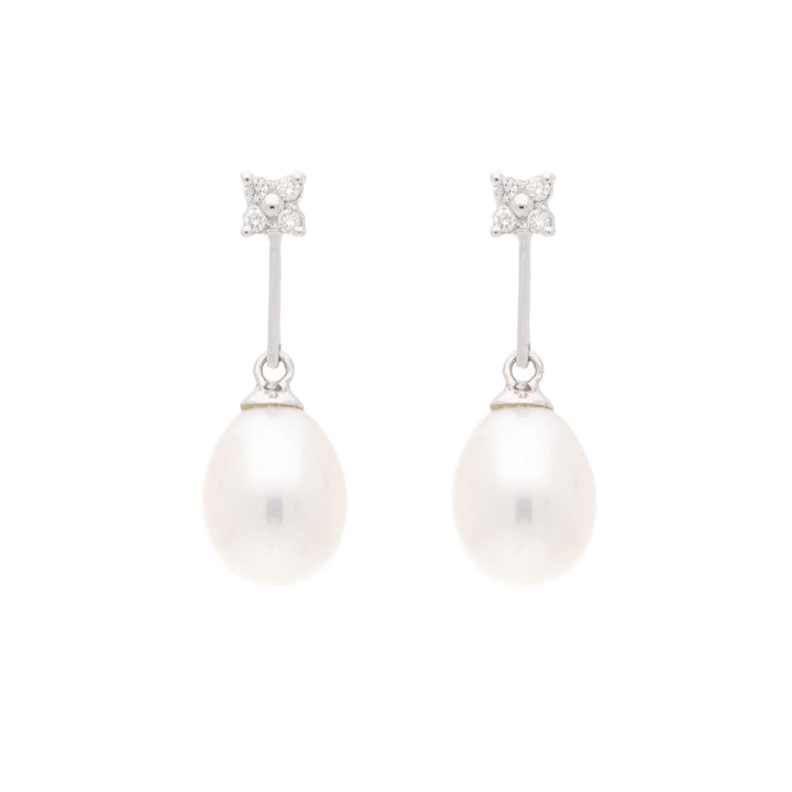 Freshwater Pearl and Diamond 9ct White Gold Earrings - Michael Jones Jeweller