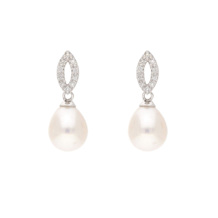 Pearl and Diamond 9ct Yellow Gold Marquise Drops - Michael Jones Jeweller