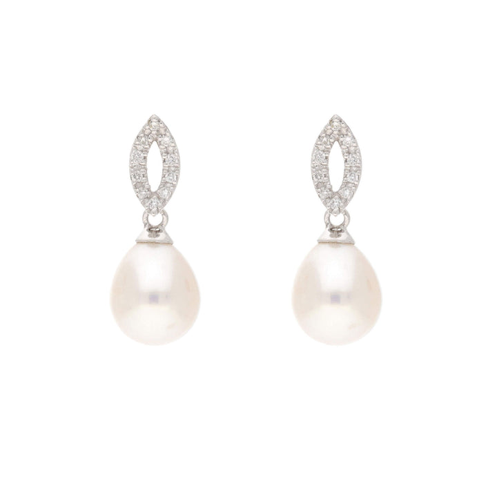 Pearl and Diamond 9ct Yellow Gold Marquise Drops