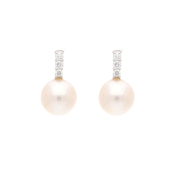 Cultured Pearl and Diamond 9ct White Gold Drop Earrings - Michael Jones Jeweller