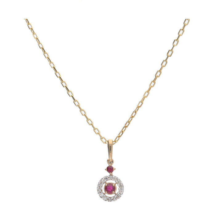 Ruby and Diamond 9ct Yellow Gold Circle Pendant - Michael Jones Jeweller
