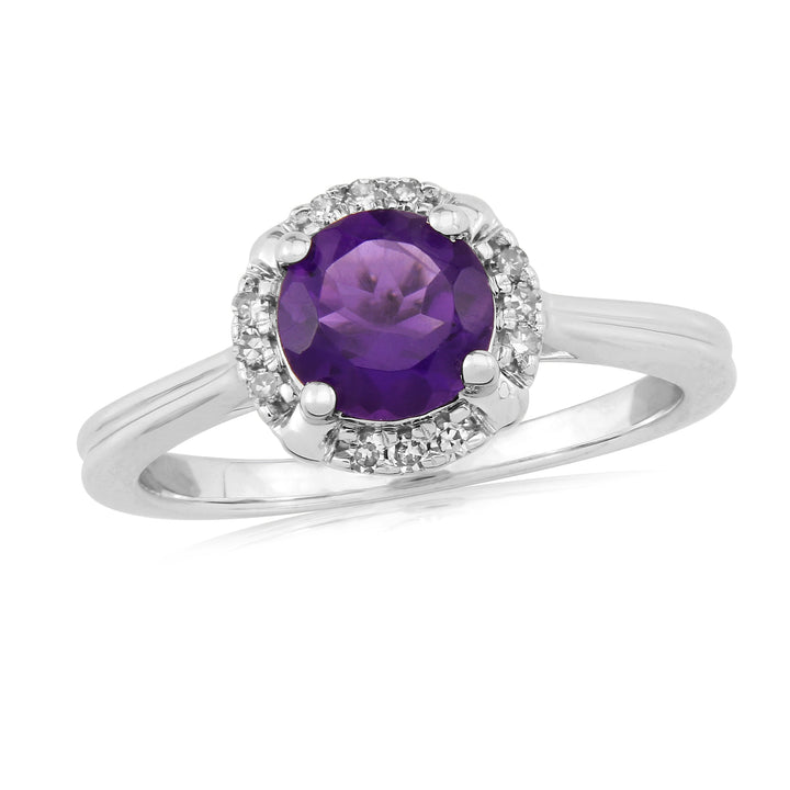9ct White Gold Amethyst And Diamond Ring