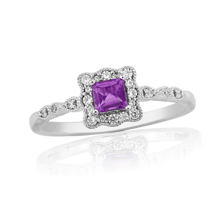Vintage Style Amethyst And Diamond Ring in 9ct White Gold