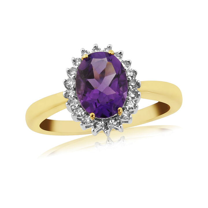 Amethyst and Diamond Ring in 9ct Yellow Gold