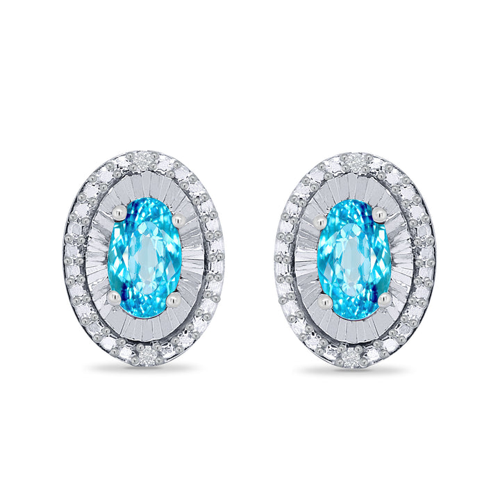 Blue Topaz And Diamond 9ct White Gold Stud Earrings