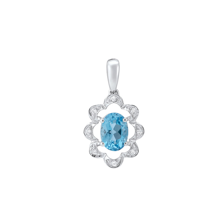 Blue Topaz and Diamond Elegant White Gold Pendant