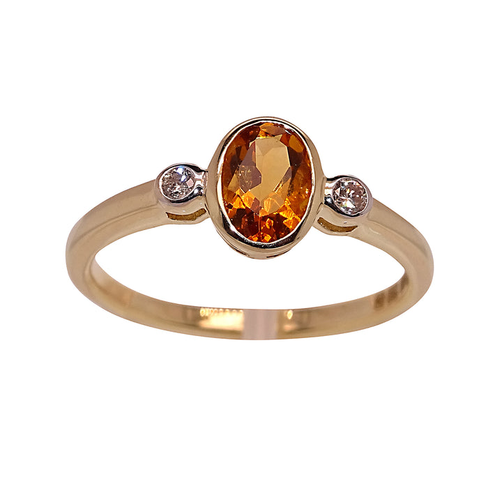 Citrine and Diamond 9ct Yellow Gold Three Stone Ring