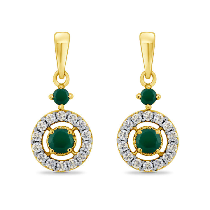 Emerald And Diamond 9ct Yellow Gold Drop Earrings