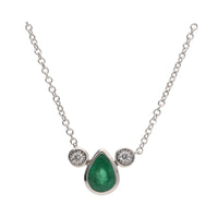 Emerald and Diamond Pear Shaped 9ct White Gold Necklace