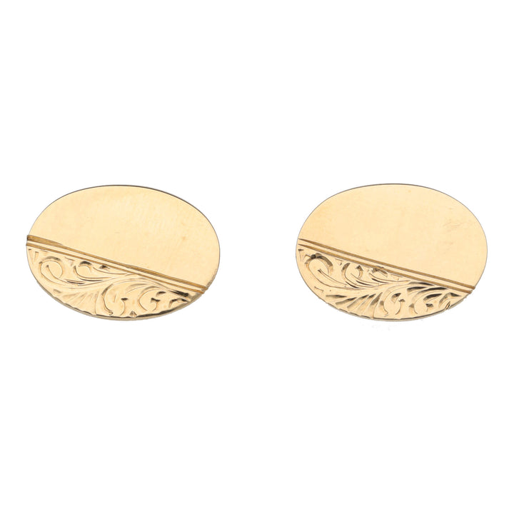 Oval Half Engraved 9ct Yellow Gold Cufflinks
