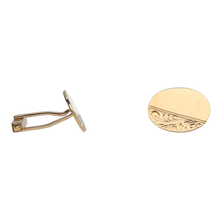Oval Half Engraved 9ct Yellow Gold Cufflinks