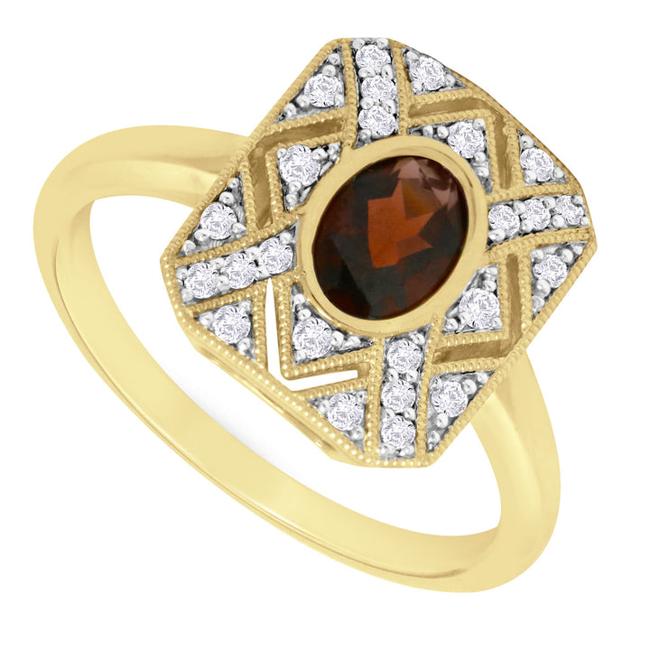 Garnet and Diamond Intricate 9ct Yellow Gold Cluster Ring - Michael Jones Jeweller