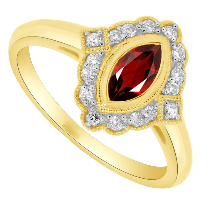 Garnet and Diamond Marquise 9ct Yellow Gold Cluster Ring - Michael Jones Jeweller