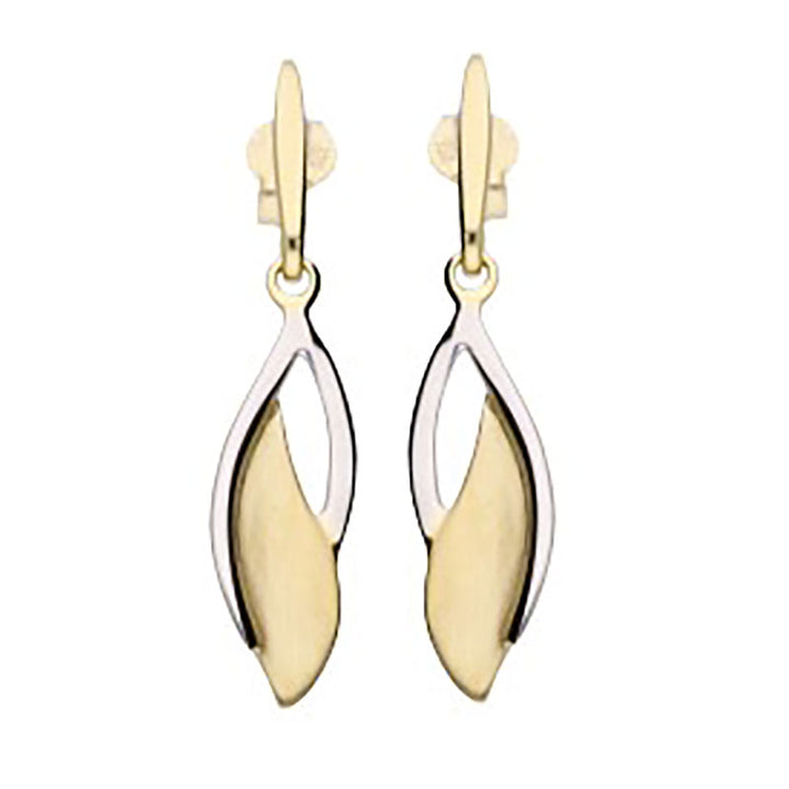 Yellow and White Gold Leaf Drop Earrings