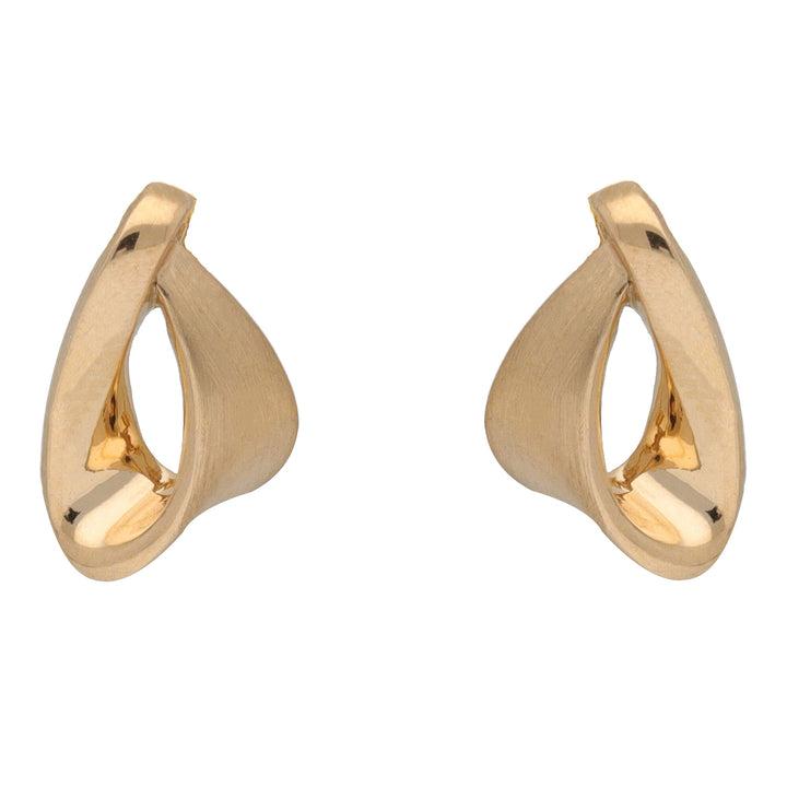 Satin and Polished Ribbon 9ct Yellow Gold Stud Earrings - Michael Jones Jeweller