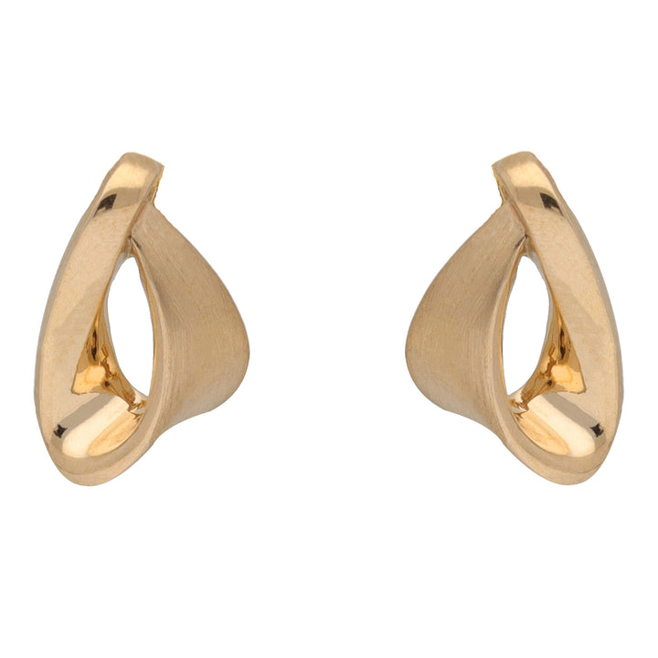Satin and Polished Ribbon 9ct Yellow Gold Stud Earrings