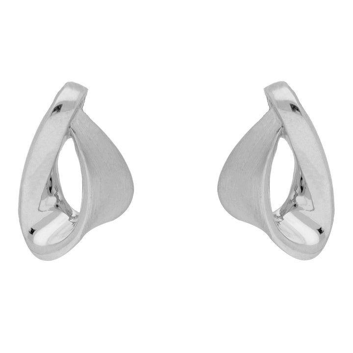 Satin and Polished Ribbon 9ct White Gold Stud Earrings