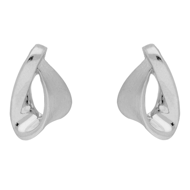 Satin and Polished Ribbon 9ct White Gold Stud Earrings - Michael Jones Jeweller