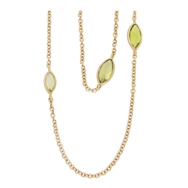 Peridot Marquise 9ct Yellow Gold Station 70cm Necklet - Michael Jones Jeweller