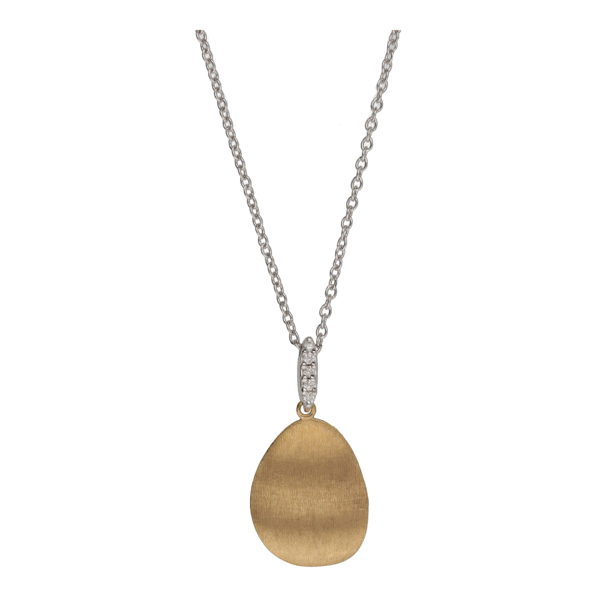 Diamond Set Satin Disc 9ct Yellow and White Gold Necklace - Michael Jones Jeweller