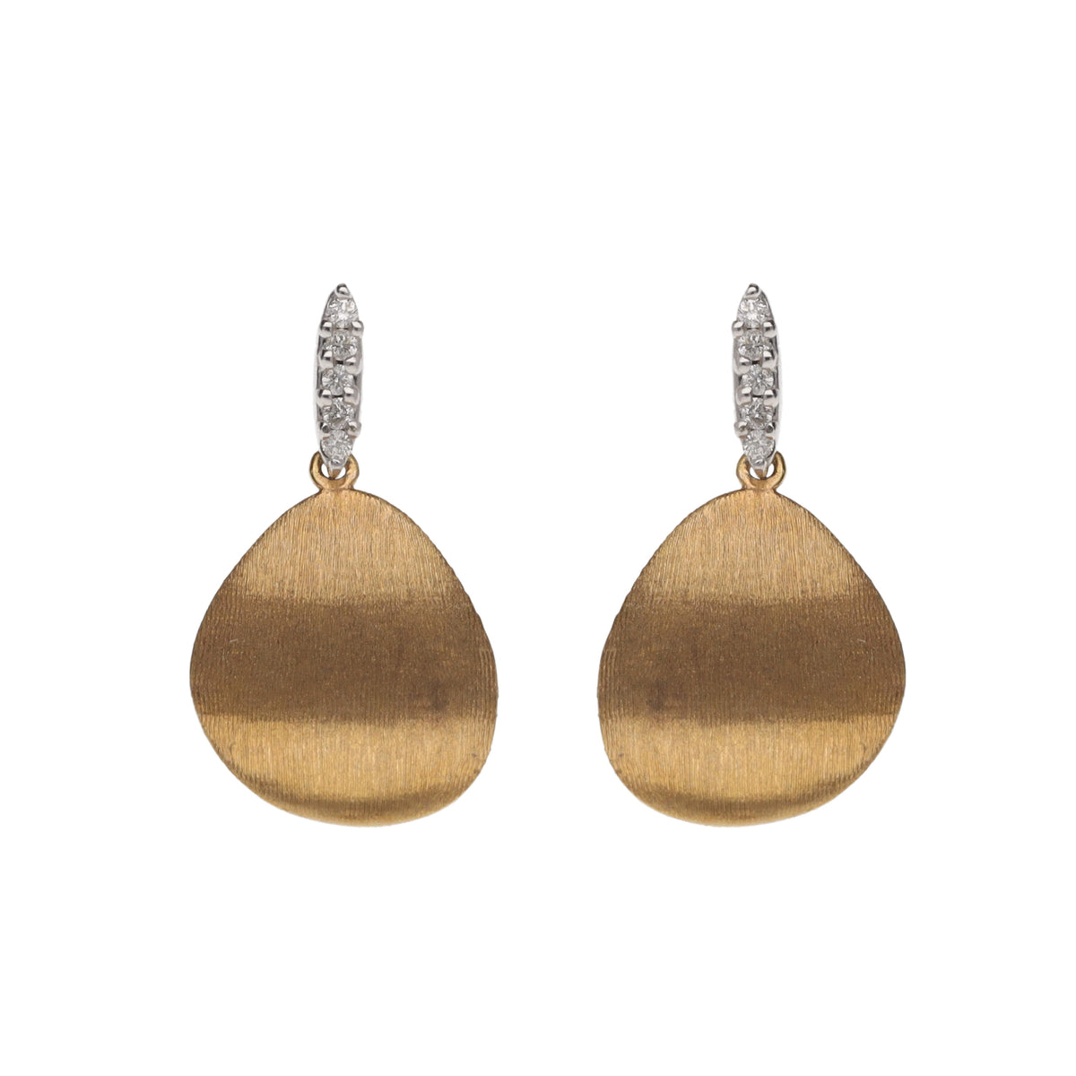 Diamond Set Satin Disc 9ct Yellow and White Gold Drop Earrings - Michael Jones Jeweller