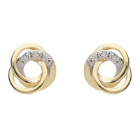 Satin and Polished Diamond Looped 9ct Yellow Gold Stud Earrings