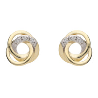 Satin and Polished Diamond Looped 9ct Yellow Gold Stud Earrings - Michael Jones Jeweller