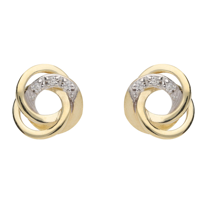Satin and Polished Diamond Looped 9ct Yellow Gold Stud Earrings - Michael Jones Jeweller