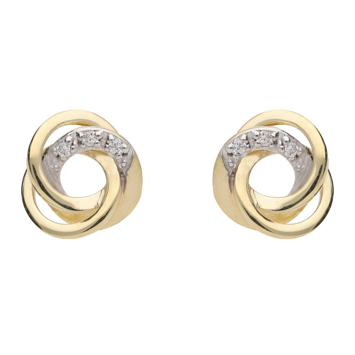 Satin and Polished Diamond Looped 9ct Yellow Gold Stud Earrings