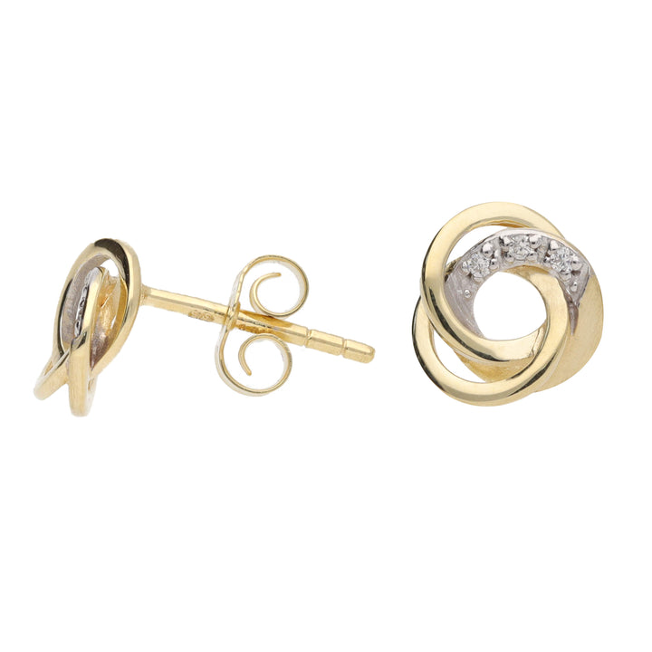 Satin and Polished Diamond Looped 9ct Yellow Gold Stud Earrings - Michael Jones Jeweller