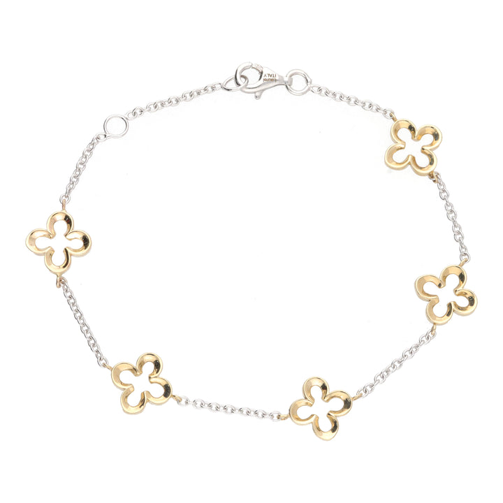 Open Flower 9ct Yellow and White Gold Station Bracelet